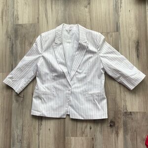 Reitmans White Striped Blazer 3/4 Sleeves